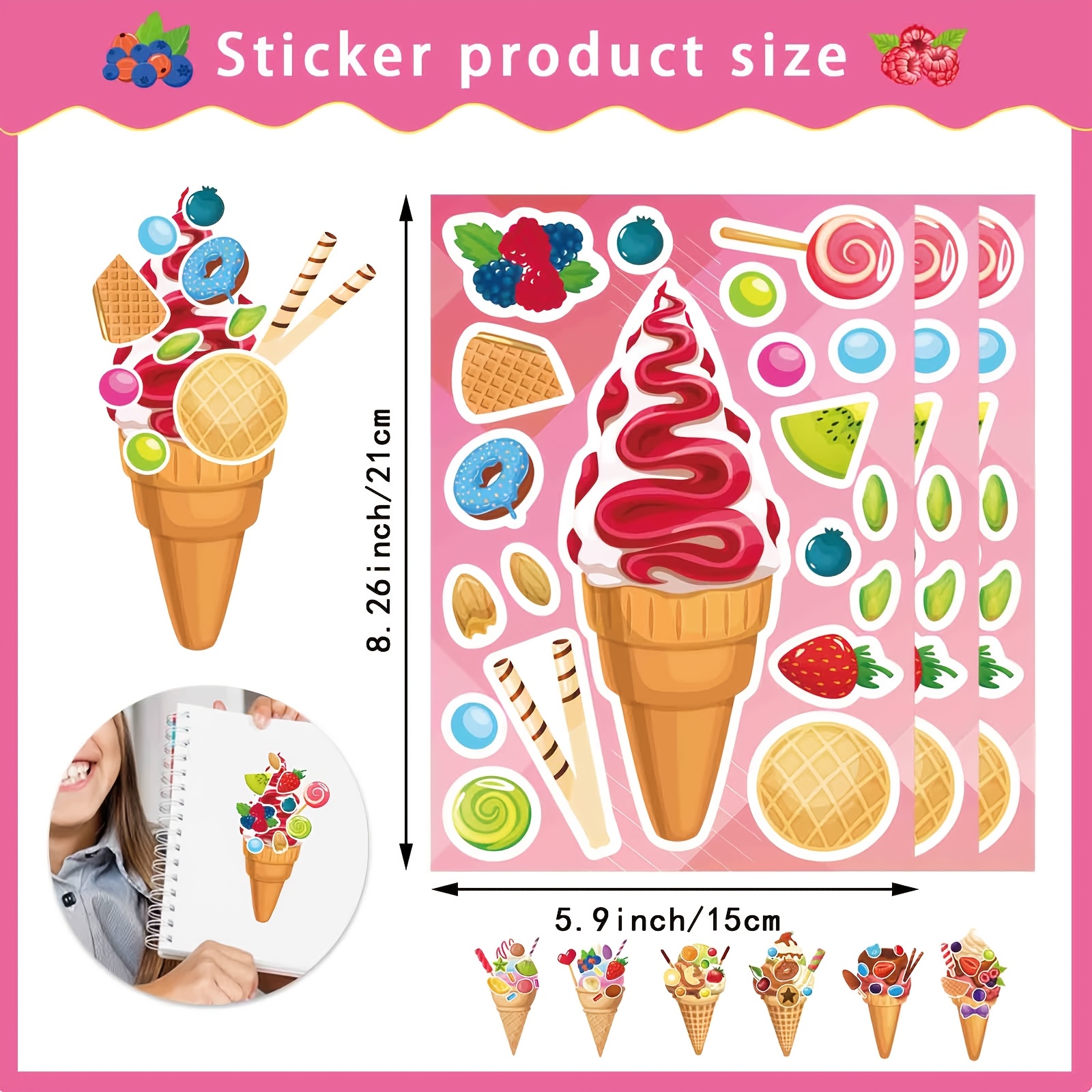 8 Sheets Ice Cream Stickers, C - Sticker Sheet Set avis et prix