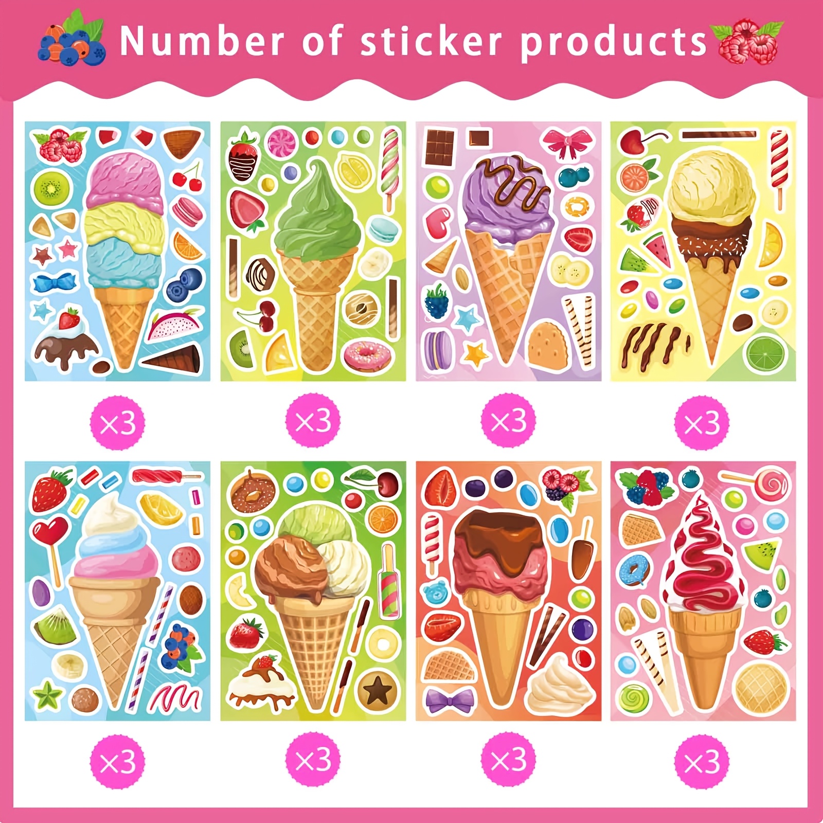 8 Sheets Ice Cream Stickers, C - Sticker Sheet Set avis et prix