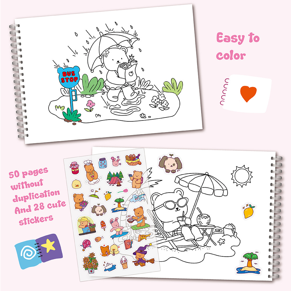 Adorable Bear Coloring Book Se - Sticker Sheet Set avis et prix